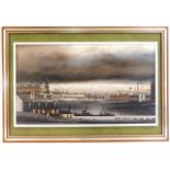 A framed Brian Shields "Braaq" (1951-1997) oil painting of industrial dock scene, image size 32.875i