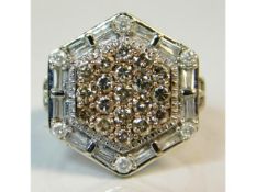 A 9ct white gold diamond cluster ring of 1.45ct, 5