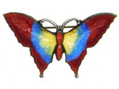 An enamelled silver butterfly brooch, 55mm wide, 10.9g