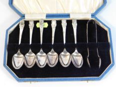 A cased set of 1926 Sheffield silver teaspoons & s