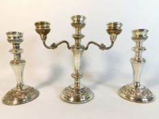 A 1981 Birmingham silver candelabra & garniture set by Broadway & Co. 9in tall. 1.425kg