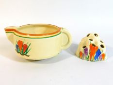 A Clarice Cliff Bizarre crocus jug twinned with a