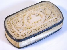 A carved mother of pearl box with fretwork decor &