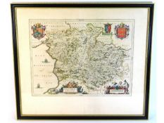 A 17thC. framed map of Montgomeryshire in Wales by