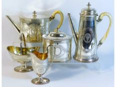 A five piece 1859 early Victorian ivory handled London silver tea service by Charles Thomas Fox & Ge
