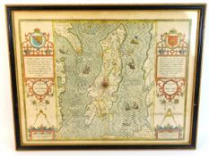 A framed John Speed map of the Isle of Man dated 1