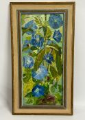 A framed Mary Martin oil on panel of morning glory flowers, dated 1976, image size 22.75in x 9.75in