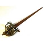 An antique Scottish basket hilt sword, blade rusty
