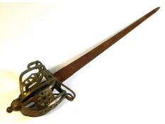 An antique Scottish basket hilt sword, blade rusty