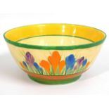 A Clarice Cliff crocus bowl, 6in wide x 3in high