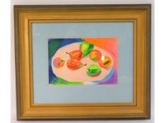 A framed crayon painting by Marjana Wjasnova, also