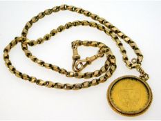 A 9ct gold 18in long Albert chain, mounted with a 1795 George III guinea, 28.6g