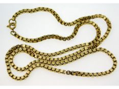 A 9ct gold box chain, 23in long, 30.9g