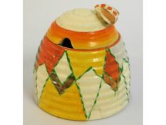 A Clarice Cliff Bizarre geometric honey pot & cove