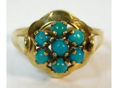 A gold ring stamped .333 set with turquoise, electronically tests as 8ct gold, 2.8g, size P