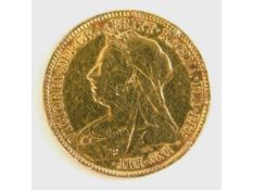 An old head Victorian half gold sovereign dated 19