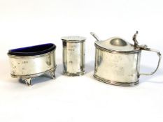 A 1934 Chester silver Stokes & Ireland mustard twinned with other silver pepper pot & salt, total si