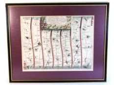 A framed 17thC. framed road map of Buckinghamshire