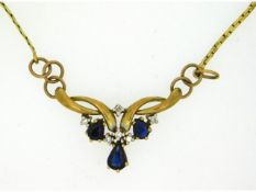 A 9ct gold necklace set with diamonds & sapphires,