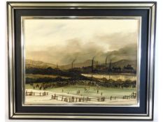 A framed Brian Shields "Braaq" (1951-1997) oil painting titled "The Football Match", image size 23.5