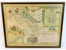 A framed John Speed map of Flintshire, Wales dated