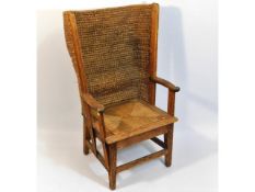 A 19thC. Orkney chair with sea grass style upholst