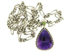 A silver chain set with amethyst, 24in long, 45mm