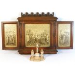 A oak religious triptych, 24in wide x 13.625in hig