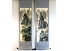 A pair of Chinese landscape scrolls, each signed,