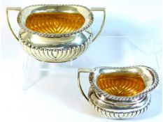 A 1923 Sheffield silver sugar bowl & creamer with