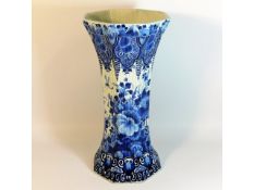 A large Delft pottery blue & white vase with octag