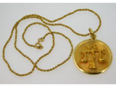 An 18ct gold 19in long chain with Libra pendant, 3