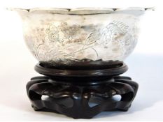 A Chinese silver bowl, signed to base, with stand,