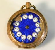 An antique 9ct gold enamelled pocket watch, enamel