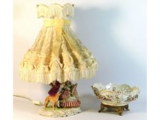 A German porcelain figurative lamp, 19in high, twi