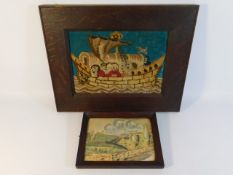 A 19thC. wool work picture of Noah's Ark in an oak