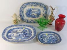 Three blue & white transferware dishes including a