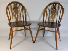 Four Ercol elm dining chairs (two shown in image)