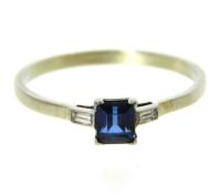 A platinum sapphire & diamond ring with box, 1.8g,