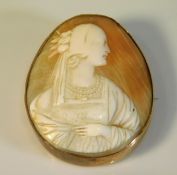 A yellow metal mounted cameo brooch, electronicall