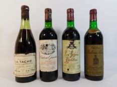 Four bottles of red wine: La Tache 1969; La Rose Paulliac 1972; Chateau Quentin 1972; Chateau Belle