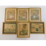 Six framed antique Oriental pictures, image sizes