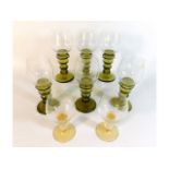 Six Moser style glass hock glasses twinned with tw