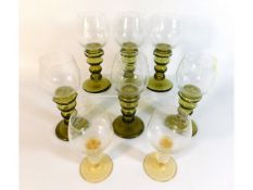 Six Moser style glass hock glasses twinned with tw