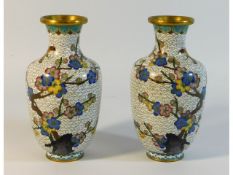 A pair of Chinese cloisonne vases with cherry blos