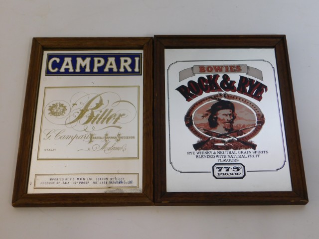 Two pub advertising mirrors, Campari & Rock & Rye,
