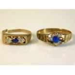 Two 9ct gold rings set with blue & white stones, o