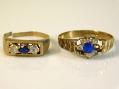 Two 9ct gold rings set with blue & white stones, o