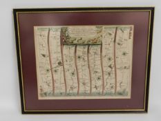A framed 17thC. framed road map of Buckinghamshire