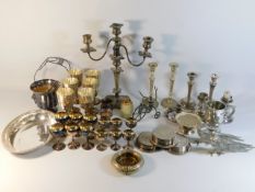 Six silver plated goblets twinned with a brass man